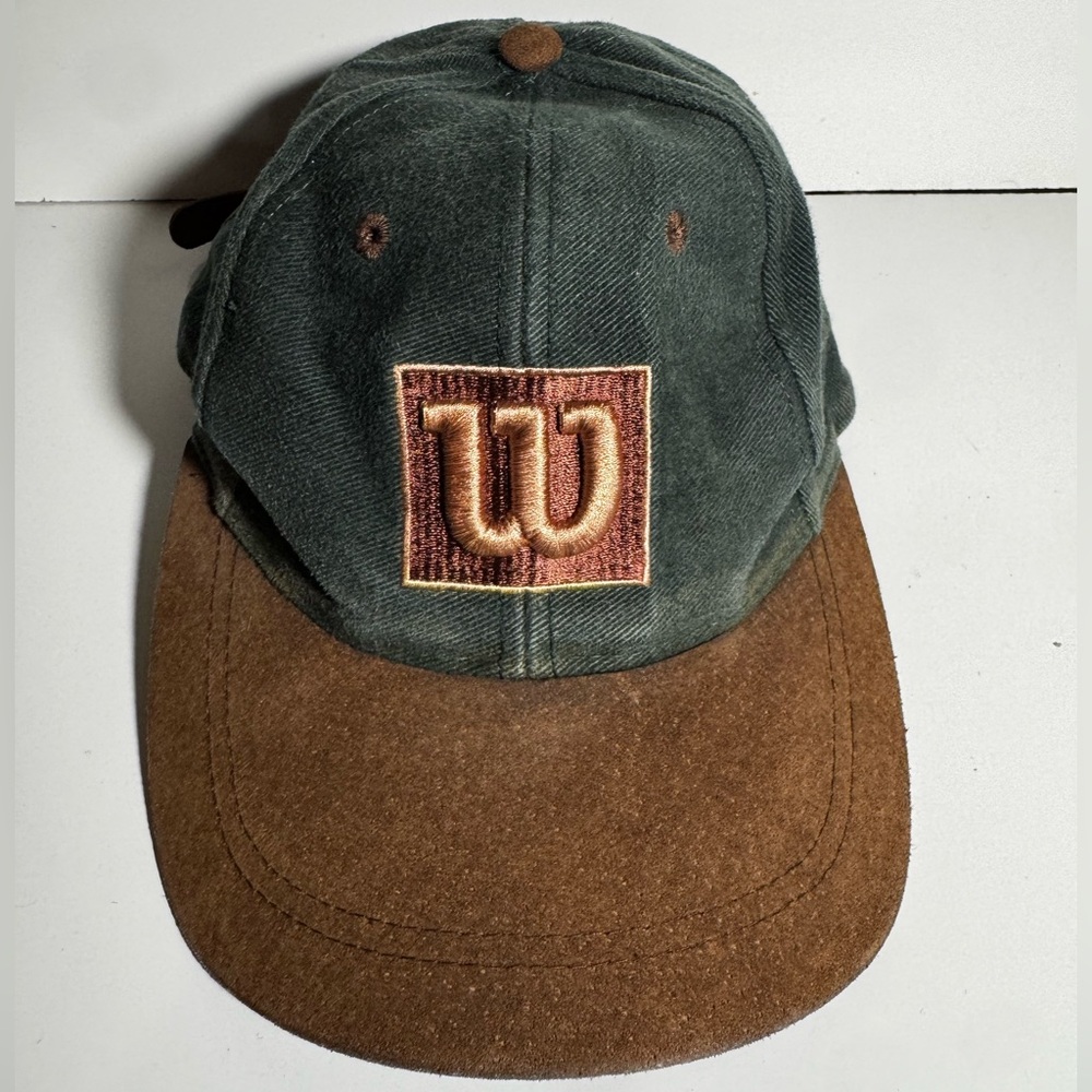 VINTAGE Wilson Forest Green and Chestnut Brown Embroidered Logo One Size Cap - Picture 2 of 6